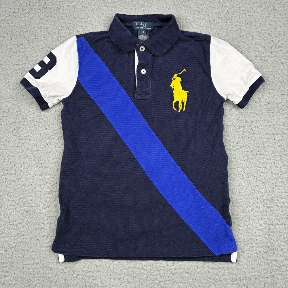 Polo Ralph Lauren Boys Big Pony Polo Shirt Navy Blue Size 7 Preppy #3 Cotton